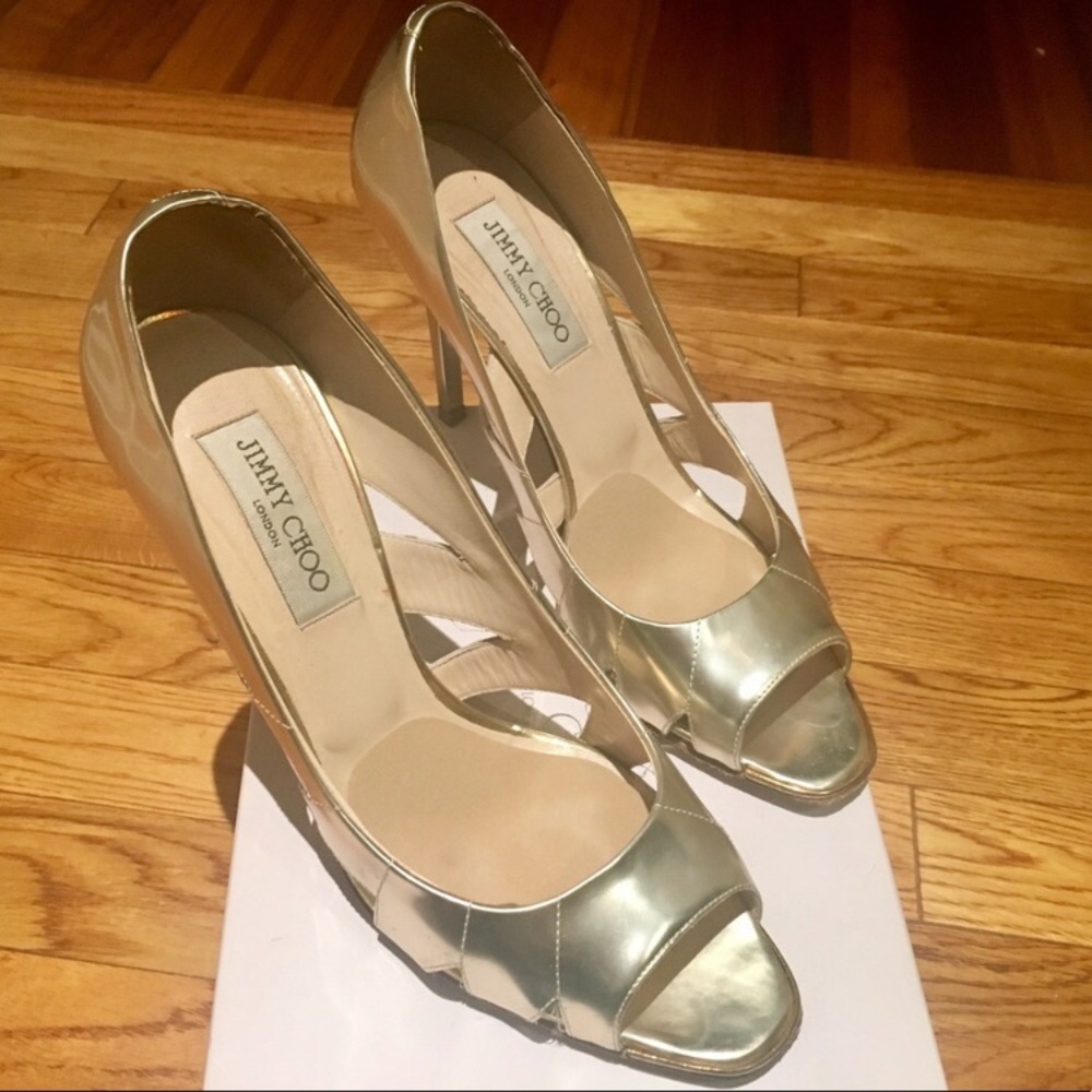 Jimmy Choo | Golden Open-Toe Pumps